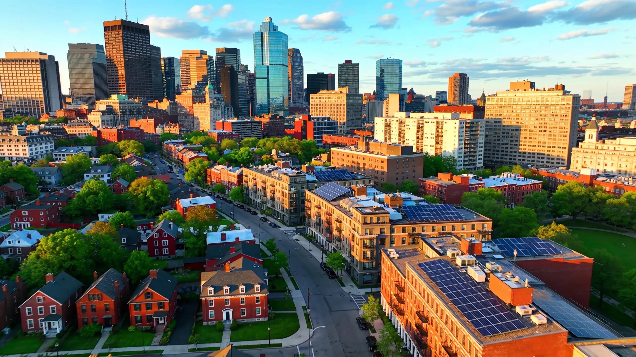 Variety of building sizes in Boston, illustrating the impact of size thresholds on emissions reporting requirements