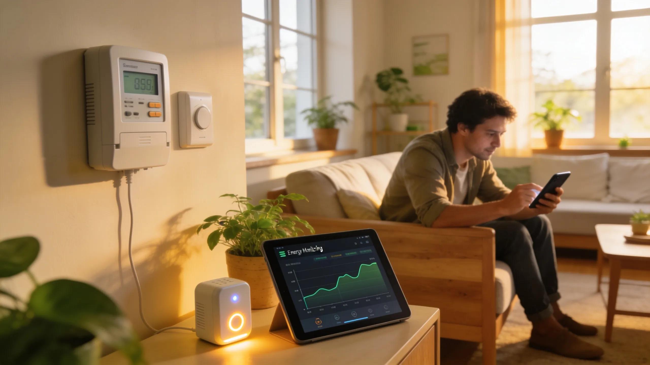 Homeowner analyzing energy consumption data to calculate solar panel needs
