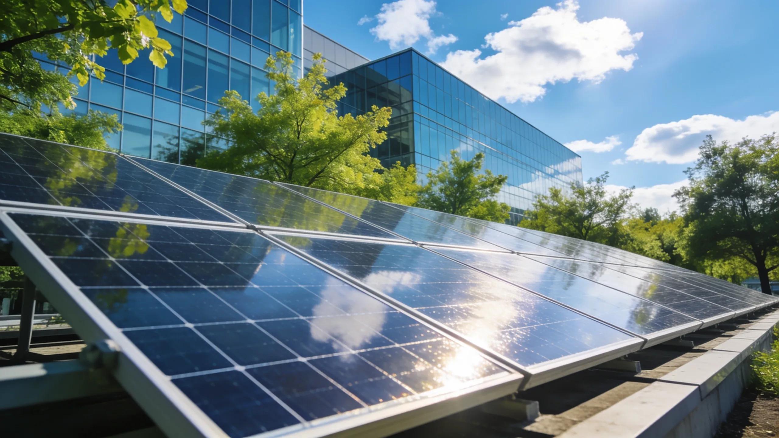 Commercial building with solar panels illustrating sustainability and BERDO 2.0 compliance