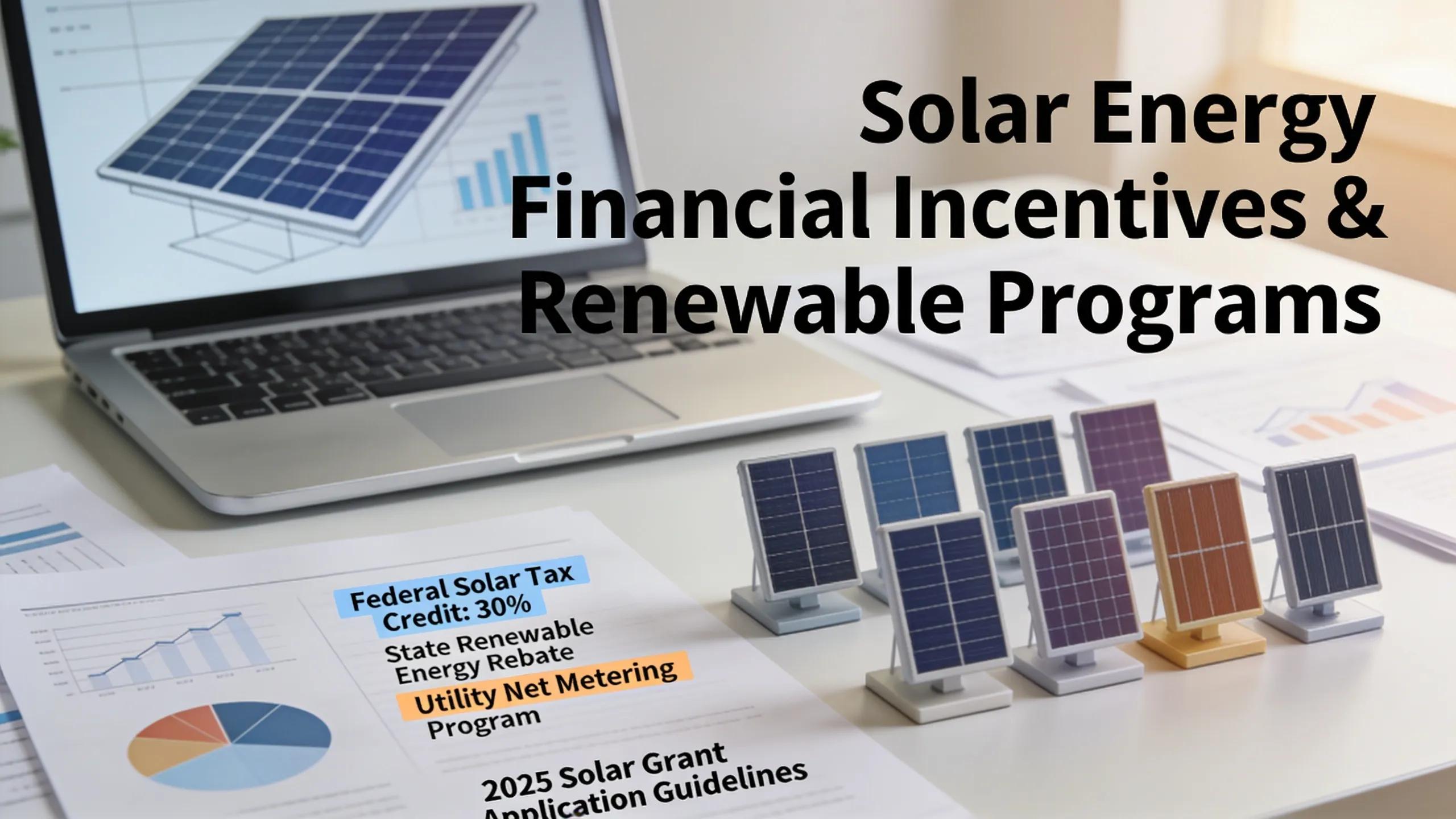 Office setup with paperwork related to financial incentives for solar installations in Boston