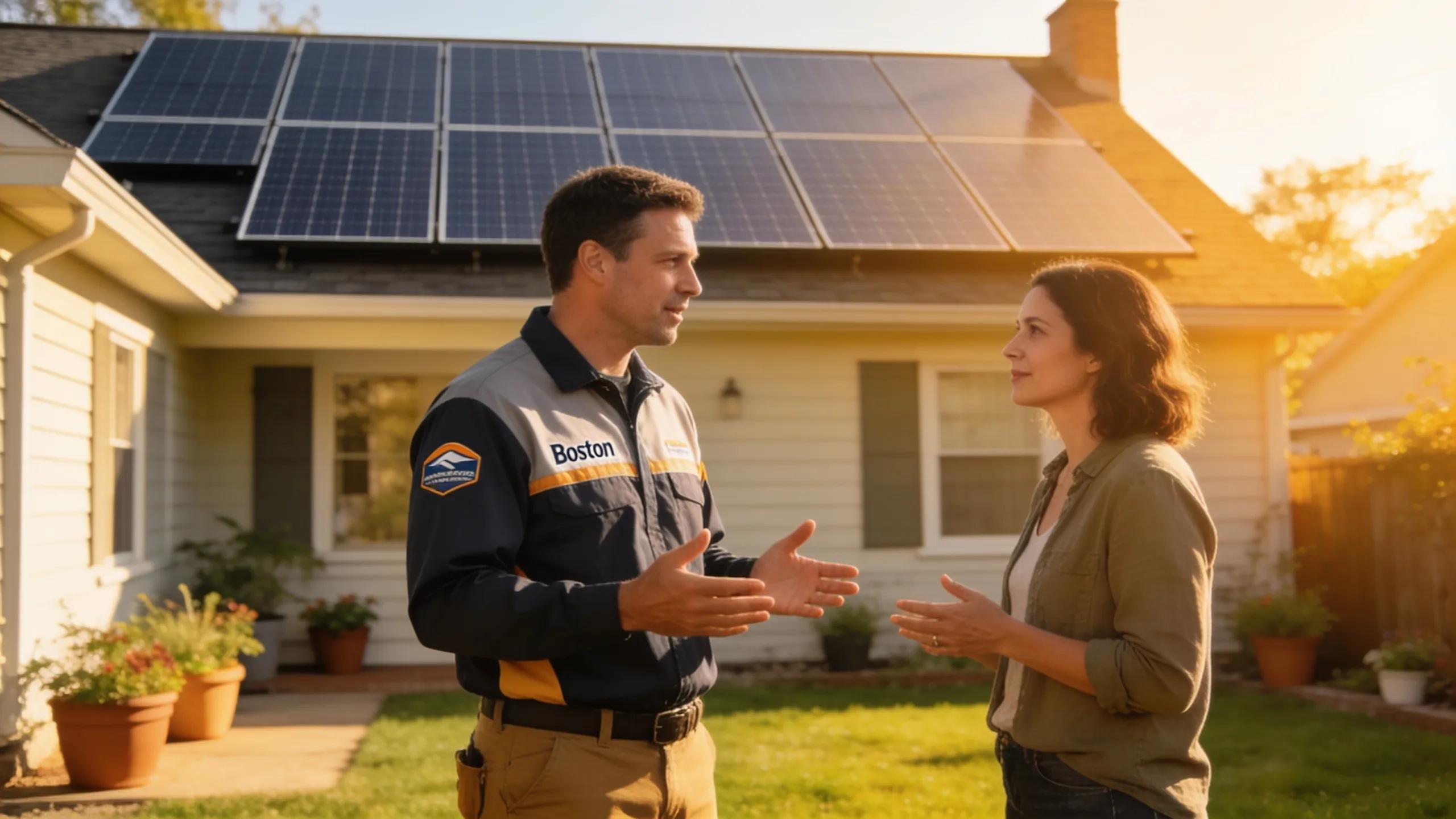 Solar installer consulting with a homeowner, highlighting local expertise and personalized service