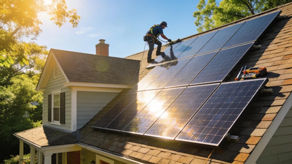 Solar panel installation on a Boston home showcasing renewable energy solutions